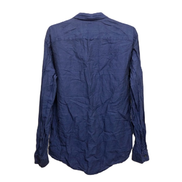 Vince Mens Linen Cotton Shirt Long Sleeve Casual Beach Coastal Nautical Blue XL - Picture 3 of 6